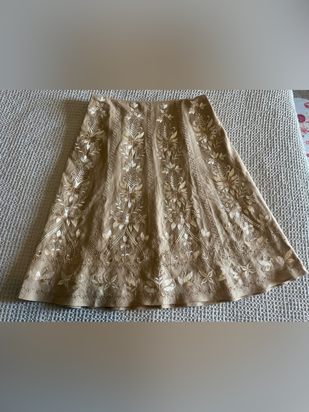 ANTONIO MELANI  Linen Blend Tan Embroider Dress. Size 10 - Picture 13 of 14